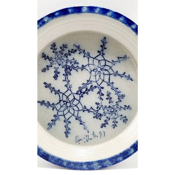 David Eldreth Signed Snowflakes Salt Glazed Pottery Plate 1990 Country Primitive - Picture 4 of 6